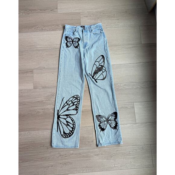 Simple Society Butterfly Wide Leg y2k Baggy Jeans Sz 27 - Picture 3 of 6